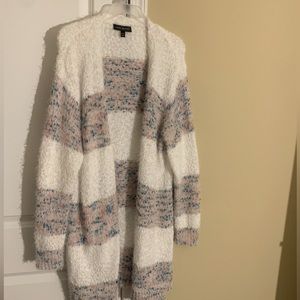 Lane Bryant 18/20 open front cardigan,Pink/blue stripe.Fuzzy knitted, very soft